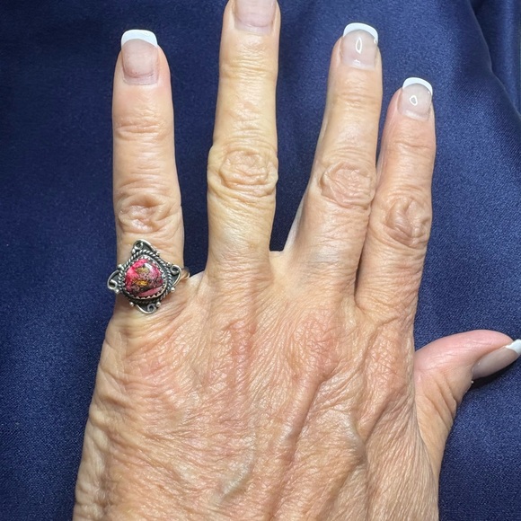 Ring*Red Dahlia Turquoise 925 Sterling Silver Setting Square - Picture 5 of 5